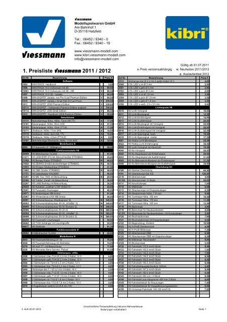 1. Preisliste Viessmann 2011 / 2012 - Viessmann Modellspielwaren ...