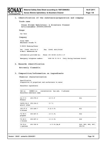 1. Identification of the substance/preparation and company 2 ...