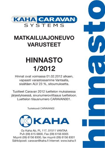 matkailuajoneuvo varusteet hinnasto 1/2012 - Helsinki Caravan