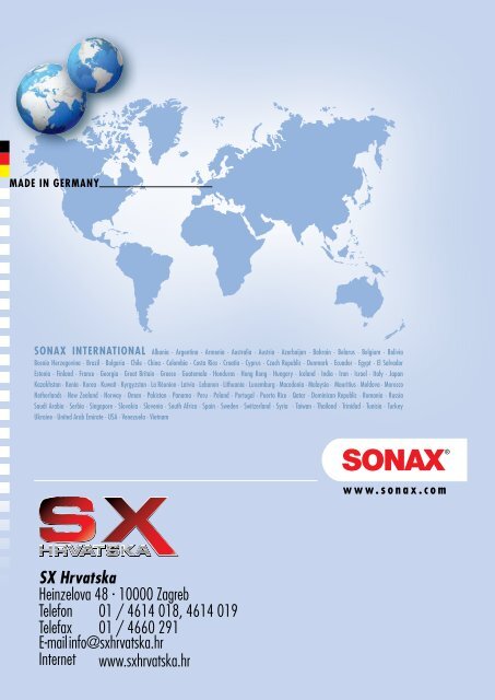 SONAX Podaci o proizvodima - SX Hrvatska