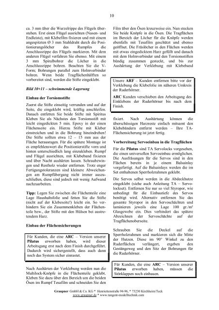 Bauanleitung Pilatus Graupner - TANGENT - Modelltechnik