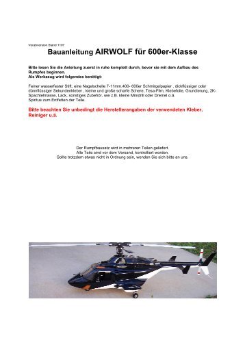 Bauanleitung AIRWOLF für 600er-Klasse - Docu-and-Info