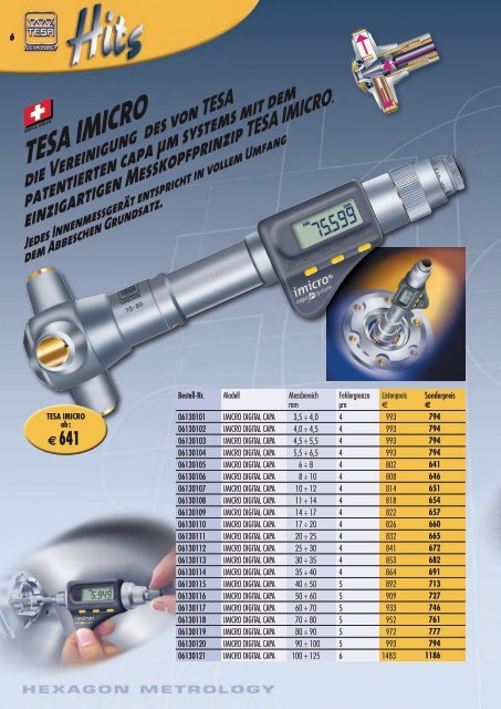 Ziffernschrittwert 0,01 mm bzw. 0001 mm • Anzeige wählbar in mm ...