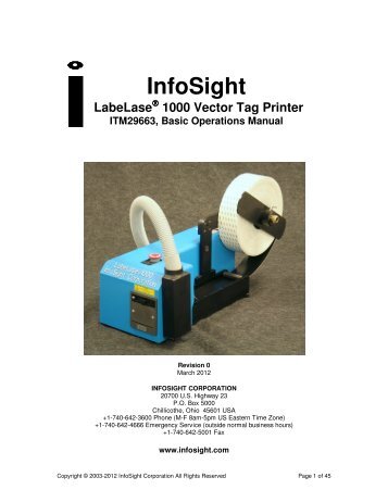 1000 Vector Tag Printer ITM29663, Basic Operations Manual