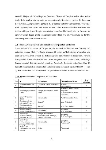Untersuchung zur Bedeutung und Lebensweise phytophager Thripse