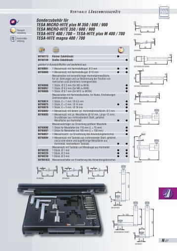 Sonderzubehör für TESA MICRO-HITE plus M 350 / 600 / 900 TESA ...