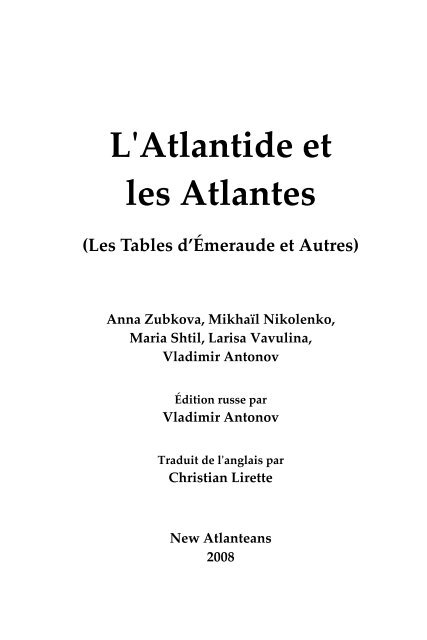 L'Atlantide et les Atlantes (Les Tables d'Émeraude et Autres)