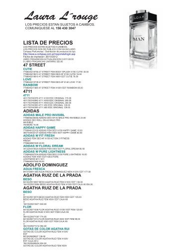 lista de precios - perfumes importados lauralarouge