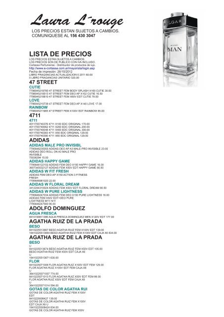 lista de precios - perfumes importados lauralarouge