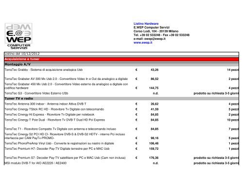 Listino E Wep Computer Servizi
