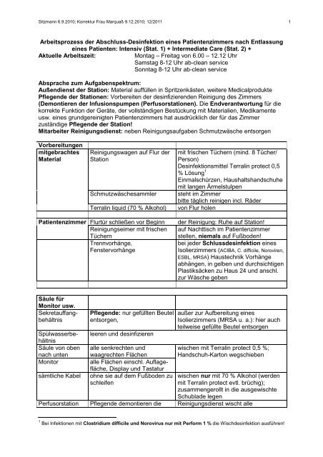 Arbeitsprozess Der Reinigenden Desinfektion Eines Klinik Hygiene