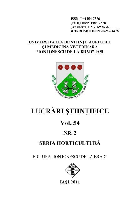 LUCRĂRI ŞTIINŢIFICE Vol. 54 NR. 2 SERIA HORTICULTURĂ