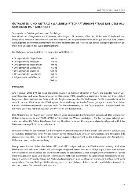 Ortsgemeinde Diepoldsau Jahresrechnung 2006 Budget 2007