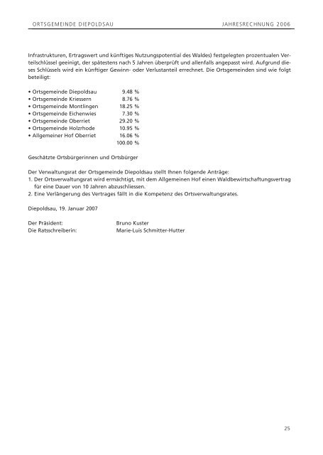 Ortsgemeinde Diepoldsau Jahresrechnung 2006 Budget 2007