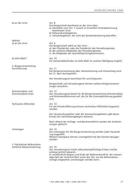 Ortsgemeinde Diepoldsau Jahresrechnung 2006 Budget 2007