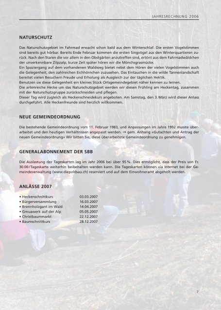 Ortsgemeinde Diepoldsau Jahresrechnung 2006 Budget 2007