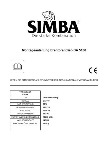 Montageanleitung Drehtorantrieb DA 5100 - Genie + Simba
