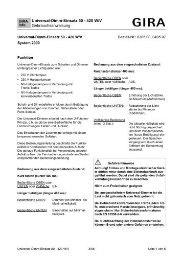 Universal-Dimm-Einsatz 50 - 420 W/V ... - Download - Gira
