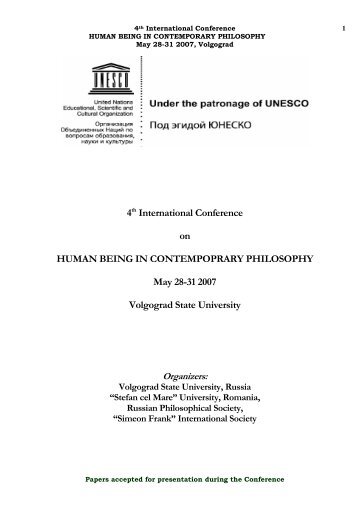 4th International Conference on HUMAN BEING - Human Being 2007