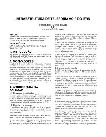 INFRAESTRUTURA DE TELEFONIA VOIP DO IFRN - RNP