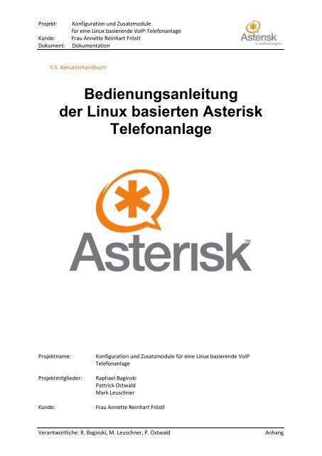 Bedienungsanleitung der Linux basierten Asterisk Telefonanlage