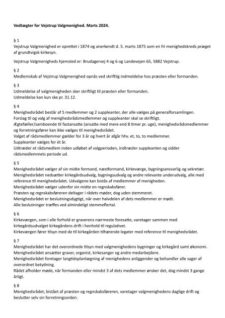 Vedtægter for Vejstrup Valgmenighed