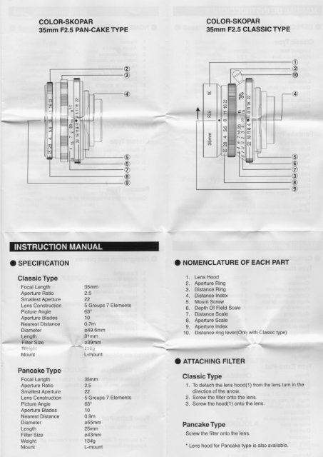 Page 1 COLOR-SKOPAR 35mm F2.5 PAN-CAKE TYPE Classic ...