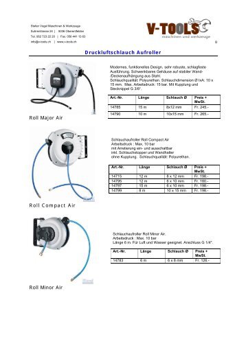 Druckluftschlauch Aufroller Roll Major Air Roll Compact Air ... - v-tools