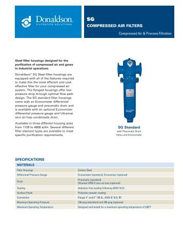 SG Compressed Air Filters (Data Sheet) - Donaldson Company, Inc.