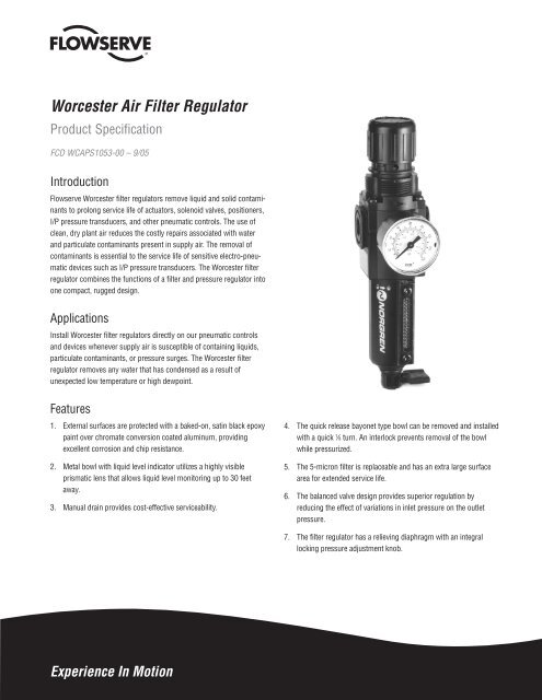 Worcester Air Filter Regulator Flowserve Corporation