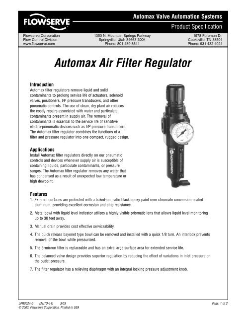 Automax Air Filter Regulator - Flowserve Corporation