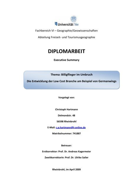 Summary Diplomarbeit - AK Freizeit- und Tourismusgeographie