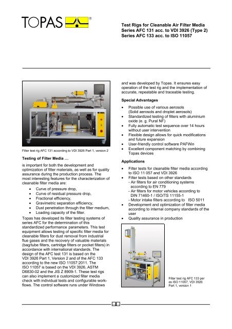 Test Rigs for Cleanable Air Filter Media Series AFC ... - TOPAS GmbH