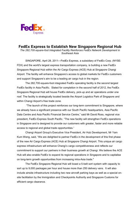 FedEx Express to Establish New Singapore Regional Hub