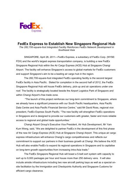 FedEx Express To Establish New Singapore Regional Hub