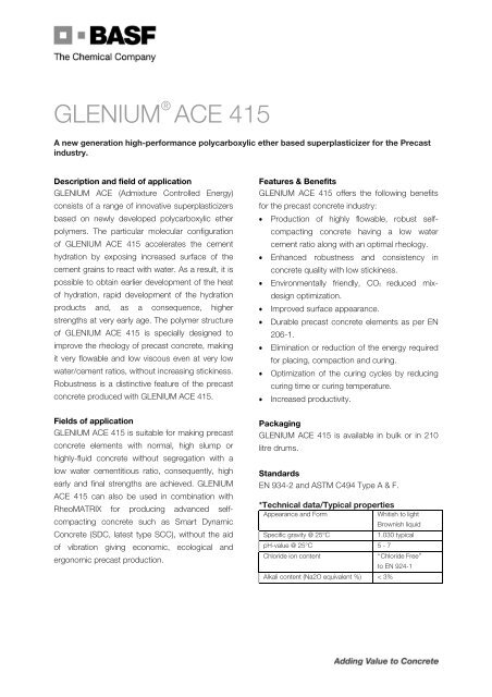 Datasheet - Glenium ACE 415 - BASF Construction Chemicals