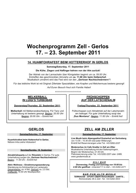 Wochenprogramm Zell - Gerlos 17. – 23. September ... - Zillertal Arena