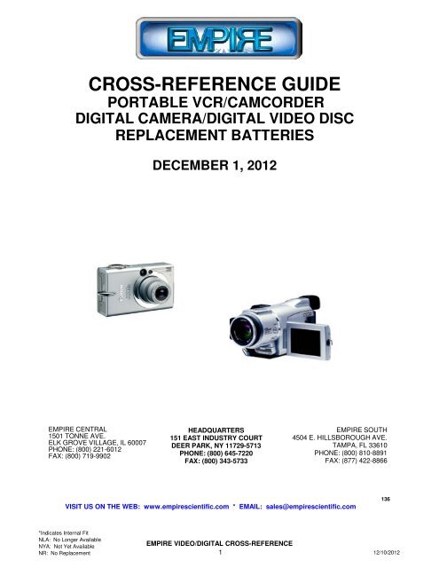 cross-reference guide portable vcr/camcorder ... - Empire Scientific