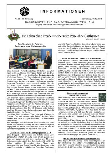 Informationen - Unsere Fachschaft - Gymnasium Weilheim