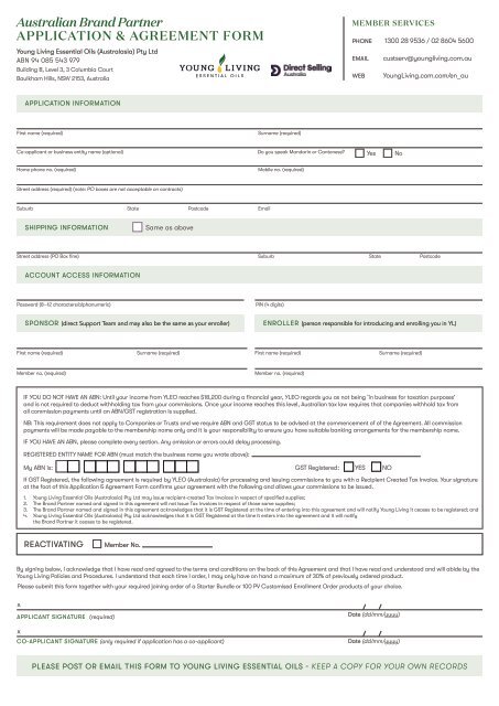 Brand Partner Enrolment & Loyalty Rewards Order Form