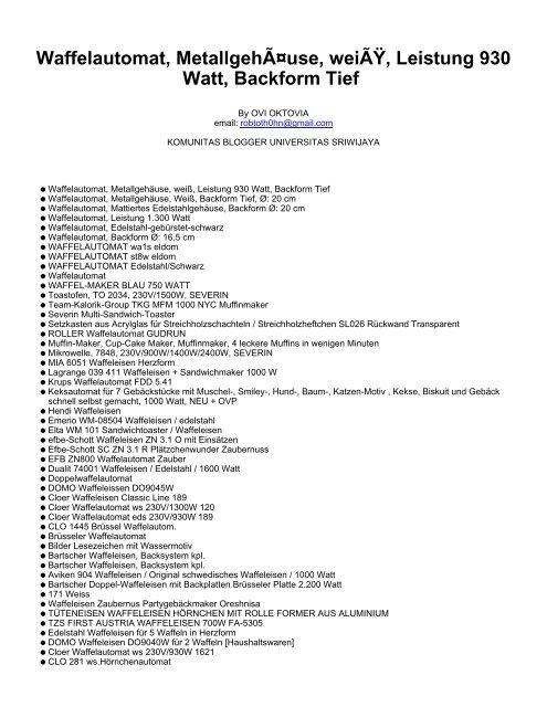 Waffelautomat, MetallgehÃ¤use, weiÃŸ, Leistung 930 Watt ...