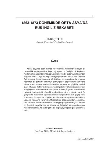 1863-1873 dönem‹nde orta asya'da rus-‹ng‹l‹z rekabet‹ - Bilig