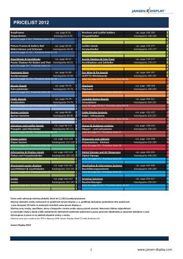 PRICELIST 2012 - Jansen Display