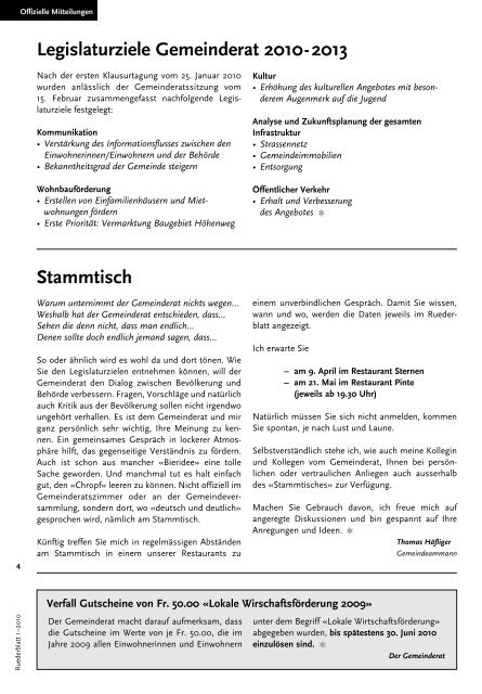 Ruederblatt – 1. Ausgabe 2010 im März - Gemeinde Schmiedrued ...