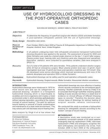 USE OF HYDROCOLLOID DRESSING IN THE POST-OPERATIVE ...