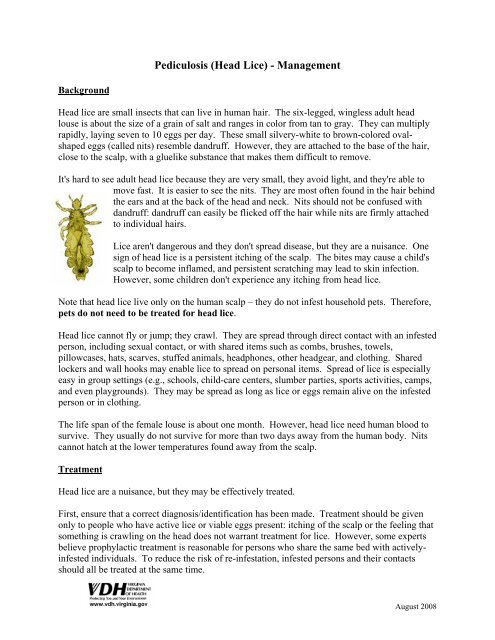 Pediculosis Head Lice Management Virginia Department Of Health
