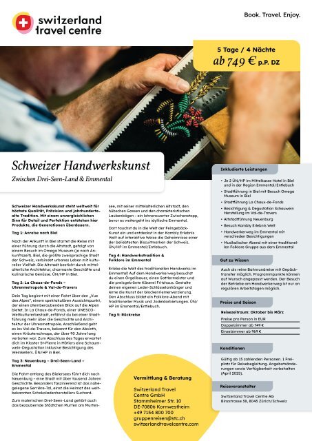 Schweizer Handwerkskunst Gruppenreisen