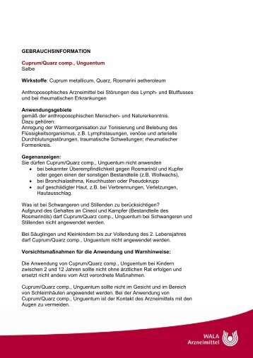 GEBRAUCHSINFORMATION Cuprum/Quarz comp., Unguentum ...