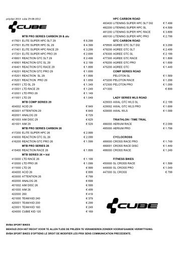 prijslijst 2013 cube 29-08-2012 HPC CARBON ROAD 483400 ...