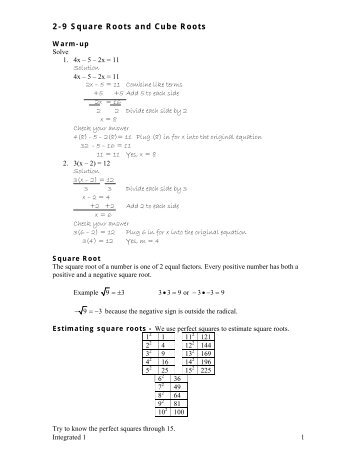 2-9 Square Roots and Cube Roots notes